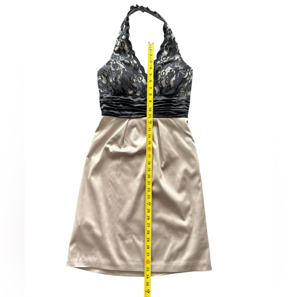 BCBG Paris Satin and Lace Black Nude Halter Dress Women’s Size 6 NWT - Picture 7 of 15